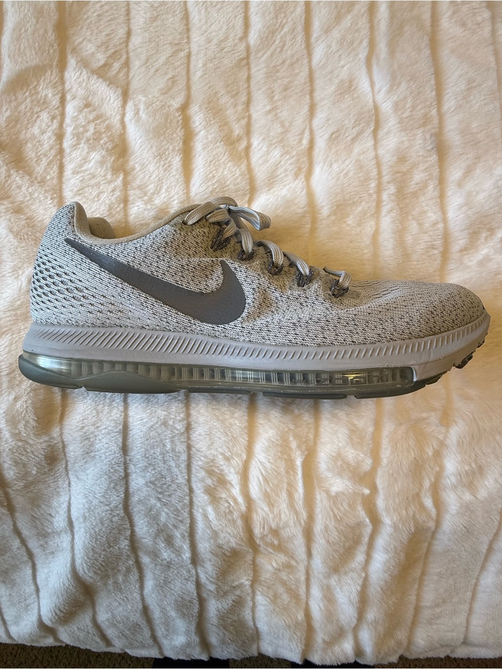 Nike Light Gray Knit Running Sneakers with Dark Gray Swoosh - Picture 2 of 5